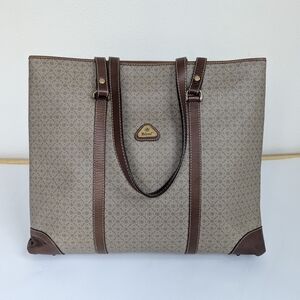 Yoland Monogram Coated Canvas Tote Leather Brown Tan Weekender Briefcase